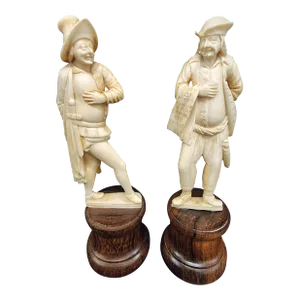 Antique Mid 19th Century European Carved Ivory Male Figurines, Pair