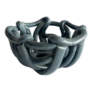 1980s Postmodern Gray Ceramic Braided Woven Abstract Centerpiece Bowl