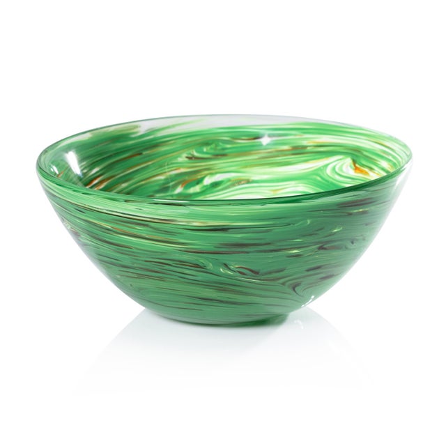 Contemporary Delphine Glass Serving Bowl- Multi Green, 12" x 5" For Sale - Image 3 of 3