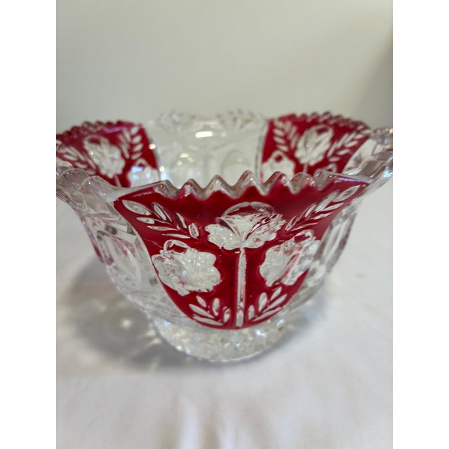 Mid 20th Century Vintage 5th Avenue Rosalina Ruby Flash Cut Glass Bowl For Sale - Image 5 of 12
