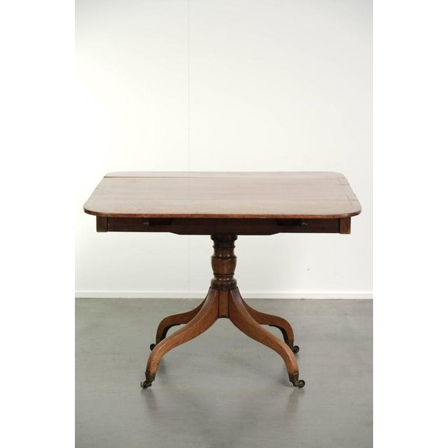 Wood 19th Century Antique English Drop-Leaf Side Table with Brass Details For Sale - Image 7 of 15