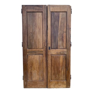 Antique French Provincial Paneled Walnut Doors With Original Key -A Pair For Sale