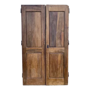 Antique French Provincial Paneled Walnut Doors With Original Key -A Pair