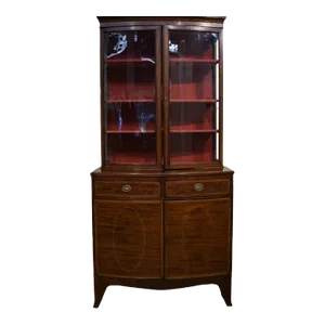 Early 20th Century Edwardian Satinwood Inlaid Mahogany Bow-Front Two Part Chest With Display Top