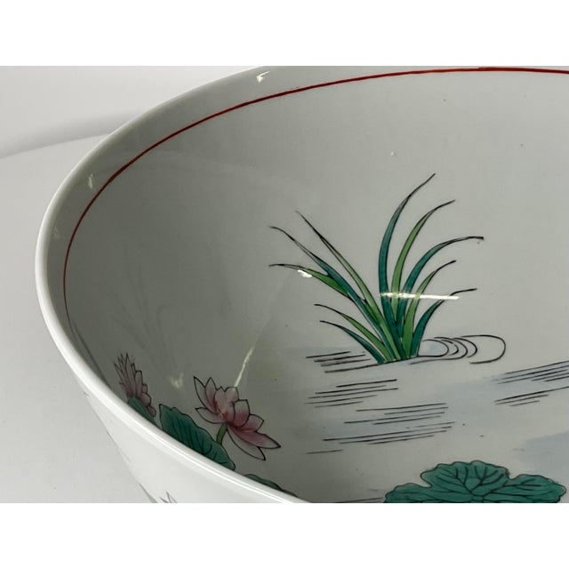 Ceramic Mid 20th Century Japanese Lotus and Bird Bowl For Sale - Image 7 of 11