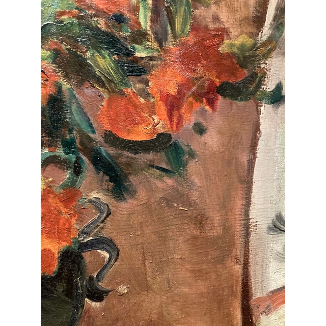 Mid-Century Modern Vintage Mid-Century Modern French Still Life Orange Flowers Painting For Sale - Image 3 of 11
