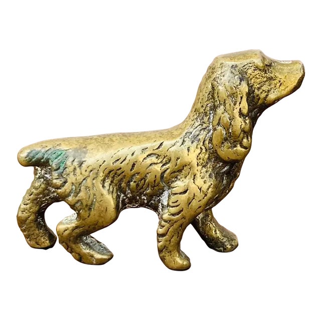 Late 1800s Miniature Brass English Spaniel Dog Figurine For Sale