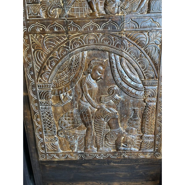 Brown 1920s Kamasutra Hand-Carved Vintage Barn Door Panel For Sale - Image 8 of 9