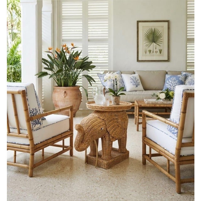 Vintage Natural Wicker and Rattan Elephant Accent Side Table With Tray Top For Sale - Image 10 of 12