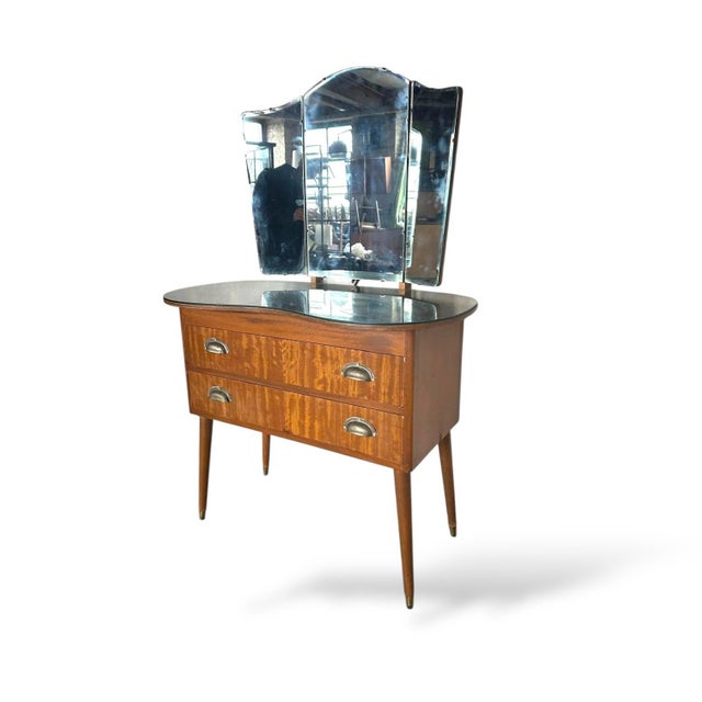 Vintage Walnut Dressing Table with Tri-Fold Mirror For Sale - Image 6 of 7