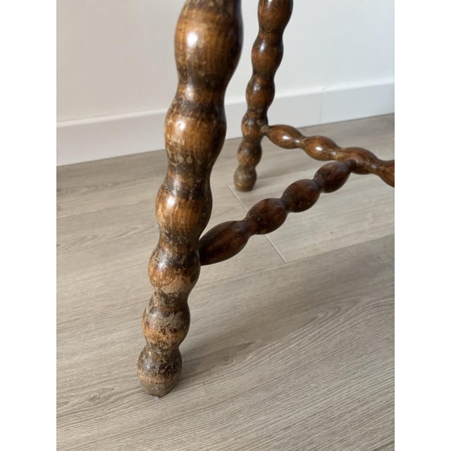 Antique French Wood Stool with Turned Legs, 1950s For Sale - Image 3 of 10