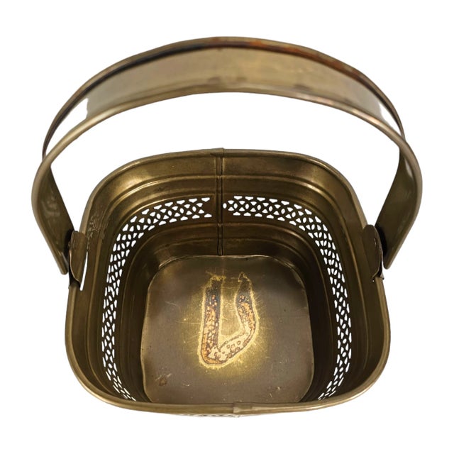 1970’s Indian Solid Brass Pierced Square Basket With Ribbed Detail For Sale - Image 4 of 9