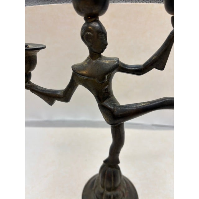 1920's Albert Gustau Bunge Seville Art Metal Studio candelabra. Acrobatic dancer. Made of brass, gold colored heavy metal...