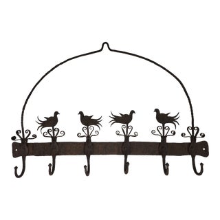 Antique French Hand Forged Iron Wall Pan Holder For Sale