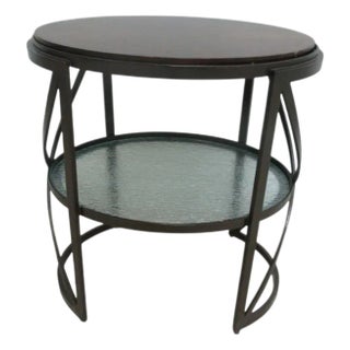 1990s Attributed to Stanley Furniture Modern Cherry Iron Land End Table Shelf Display For Sale