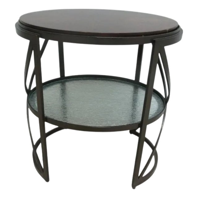 1990s Attributed to Stanley Furniture Modern Cherry Iron Land End Table Shelf Display For Sale