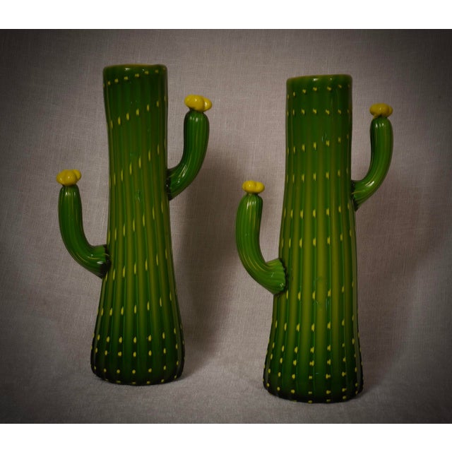 A stunning Murano glass vase in a beautiful lime green and yellow, an original design for a cactus-shaped vase. Refinement...