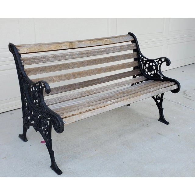 Late 19th Century Antique Victorian Garden Bench Wood and Cast Iron