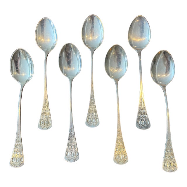 Mid 20th Century Romance by Bjorn Rosenthal Sterling Silver 925 Teaspoons - Set of 7 For Sale
