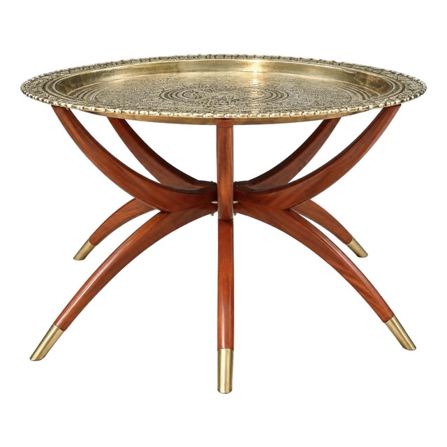 MCM Brass Tray Table With Spider Legs For Sale