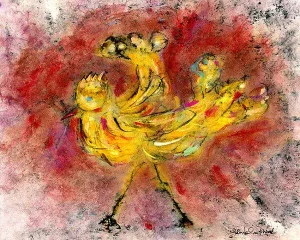 Farmhouse Cottage Chic "Yellow Bird, #2" Rooster Chicken Print