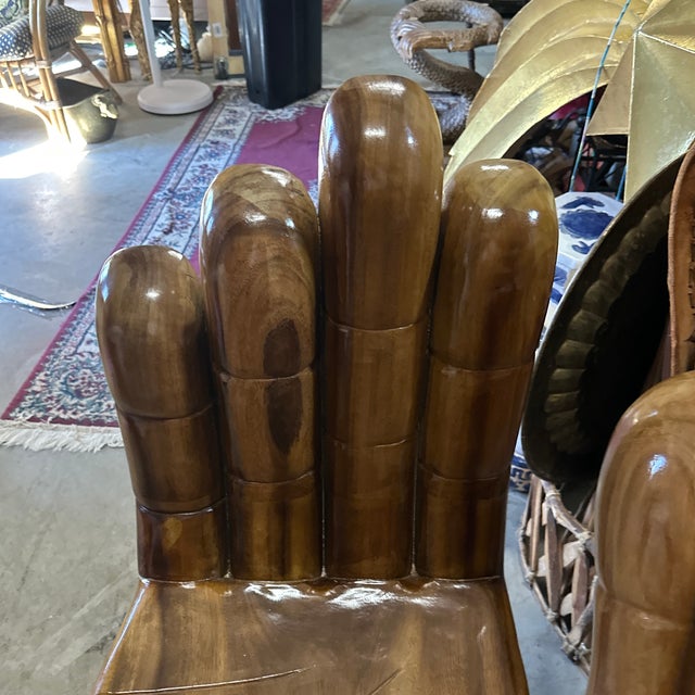 1970s 1970s Pedro Friedeburg Hand Foot Chair Heavy Solid Wood For Sale - Image 5 of 10