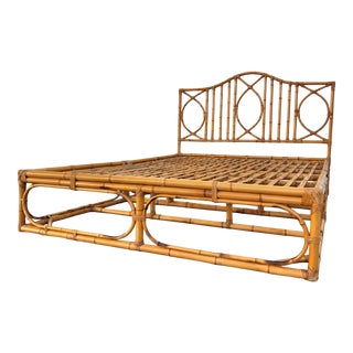 Vintage Mid Century Bamboo Queen Size Platform Bed Frame. For Sale