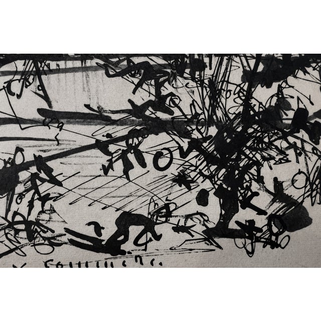 Yves Commere, Abstract Chinese Scene, Ink Drawing on Paper, 20th Century For Sale - Image 4 of 7