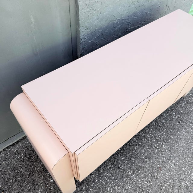 Art Deco Pink Laminate Waterfall Floating Credenza For Sale - Image 4 of 10