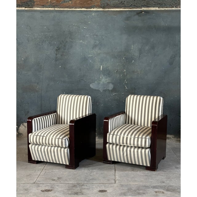 Art Deco Early 20th Century Pair French Art Deco Club Chairs For Sale - Image 3 of 10