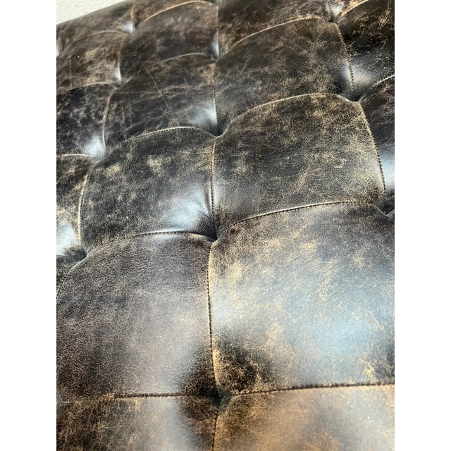 Mid-Century Modern Reduced! Tufted Midcentury / Modern Distressed Leather Chaise Bench For Sale - Image 3 of 4