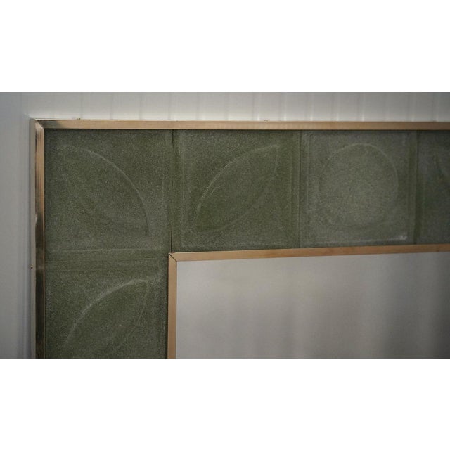Mid-Century Italian Murano Green Art Glass and Brass Console Wall Mirror For Sale - Image 4 of 11