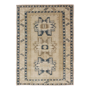 Vintage Turkish Oushak Rug With Bold Geometric Medallions in Beige 4'9 X 6'10