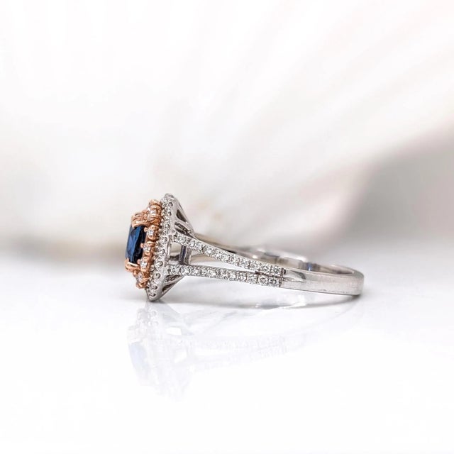 Metal Natural Ceylon Blue Sapphire and Diamond Ring: Solid 14k Dual Gold, 6x5mm, Size 6.75 For Sale - Image 7 of 8