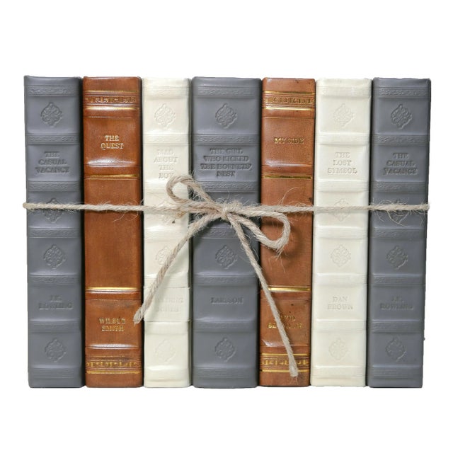 Modern Decorative Books - Neutral Mix Leather Book Bundle - 1 Foot of Books For Sale - Image 3 of 3