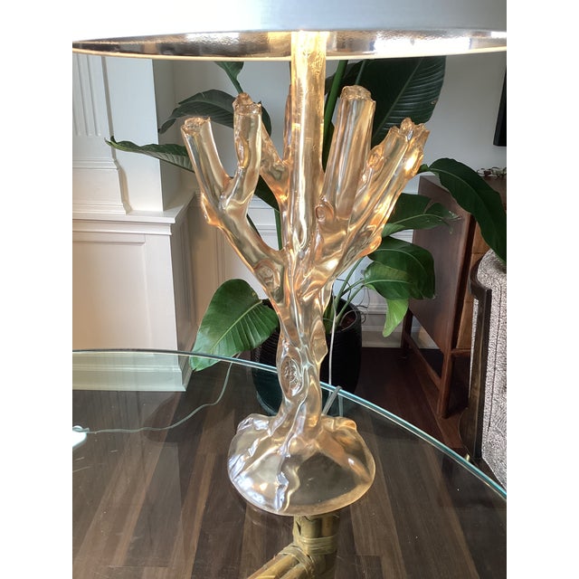 Late 20th Century Smoked Lucite Faux Bois Lamps With Silk Drum Shades - a Pair For Sale - Image 4 of 7