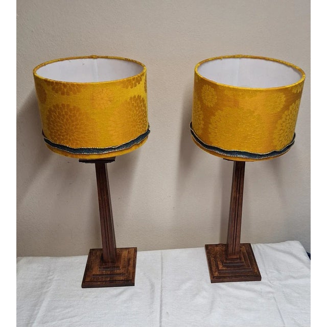 Vintage Table Lamps with Oak Base and Handmade Fabric Shade from Lamplove, 1980s, Set of 2 For Sale - Image 6 of 11