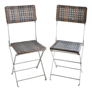 Late 19th Century Pair of French Rattan Folding Chairs For Sale