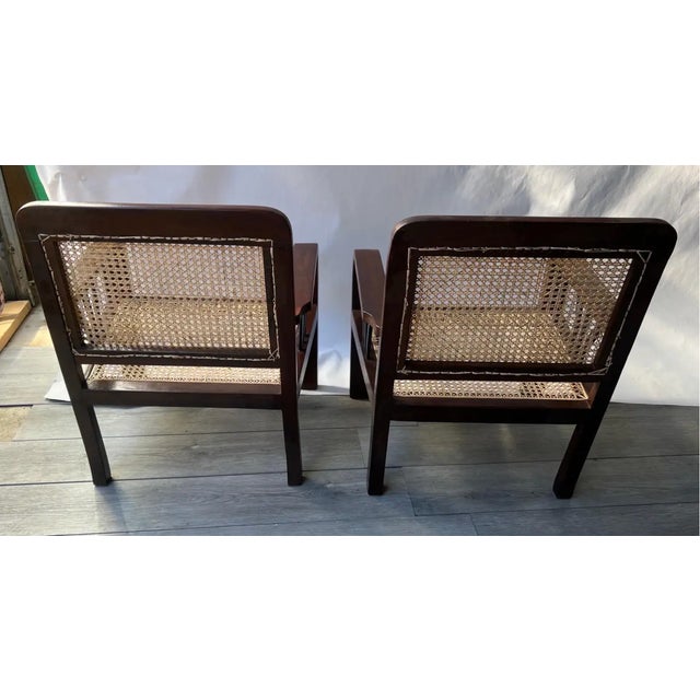 Wood 1930s Pair of Deco Period British Colonial Hand Caned Teak Club Chairs For Sale - Image 7 of 7