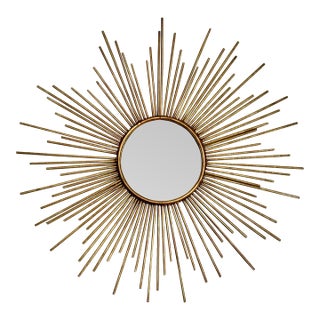 Large Mid Century Gilt Metal Starburst Sunburst Smoked Glass Mirror For Sale