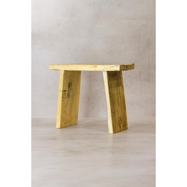 Wood Vintage Rustic Square Elm Wood Stool For Sale - Image 7 of 7