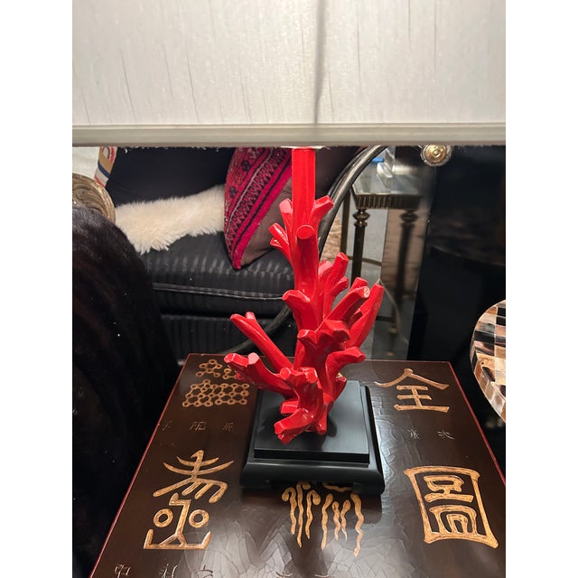 Faux Coral Painted Red Table Lamps -a Pair For Sale - Image 4 of 6