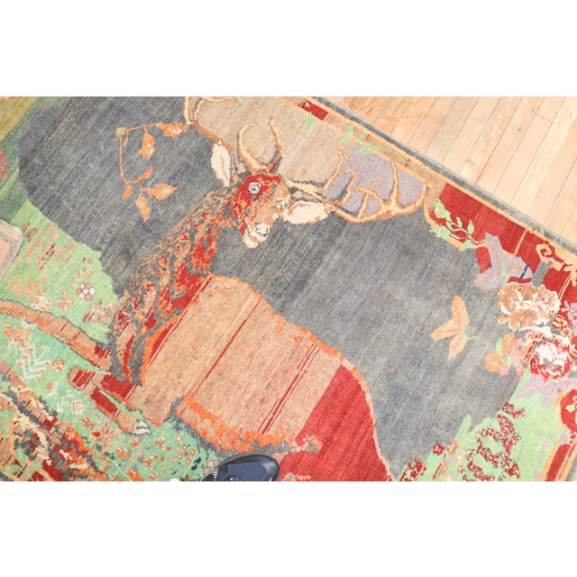Textile Early 20th Century Jolly Deer Pictorial Karabagh Conversation Rug - 4'5" x 6'9" For Sale - Image 7 of 18