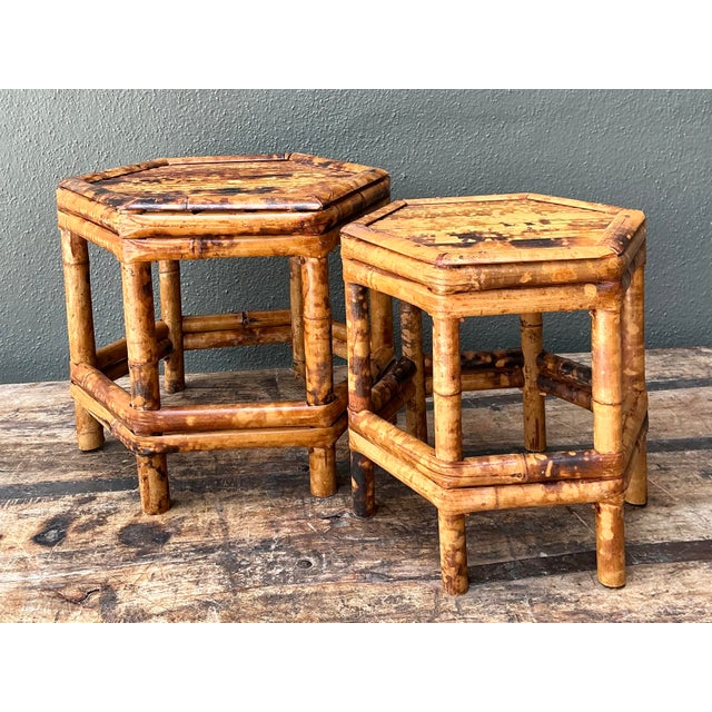 Vintage Hexagonal Bamboo Orchid Pedestals - Set of 2 For Sale - Image 12 of 12
