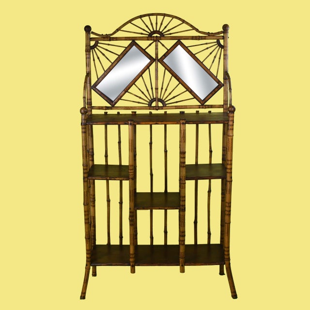 Burnt Bamboo British Colonial Mirrored Shelf For Sale - Image 4 of 5