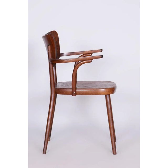 Wood Art Deco Beech Chair with Armrests attributed to R. Hofman for Ton, Former Czechoslovakia, 1940s For Sale - Image 7 of 10