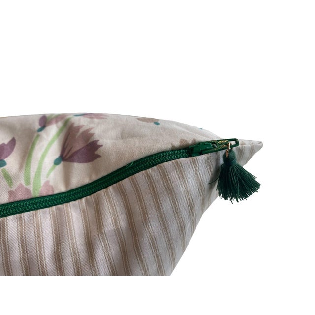 Contemporary Floral Pillow With Pinstripe Back For Sale - Image 3 of 3