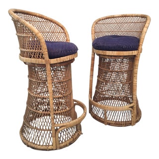 Vintage Wicker Bar Stools - A Pair For Sale