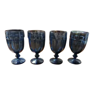 1980s Libbey Duratuff Gibraltar Dusk Blue Iced Tea Water Goblets Glasses- Set of 4