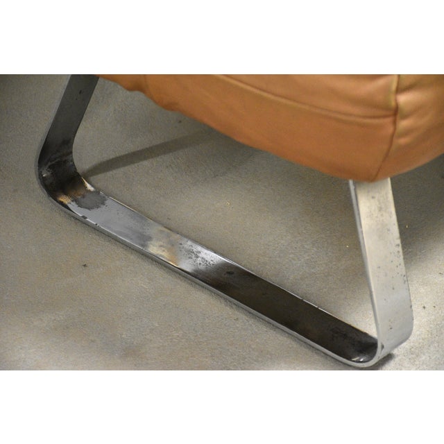 Brown 1970s Percival Lafer Leather and Chrome Earth Lounge Chair and Ottoman For Sale - Image 8 of 9
